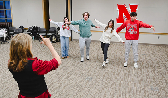 Students participating in the improv course in Hawks Hall